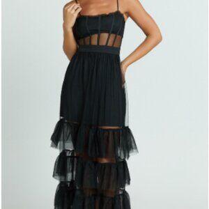 Evelynn Maxi Dress - Sweetheart Corset Bodice Fit & Flare Tiered in Black